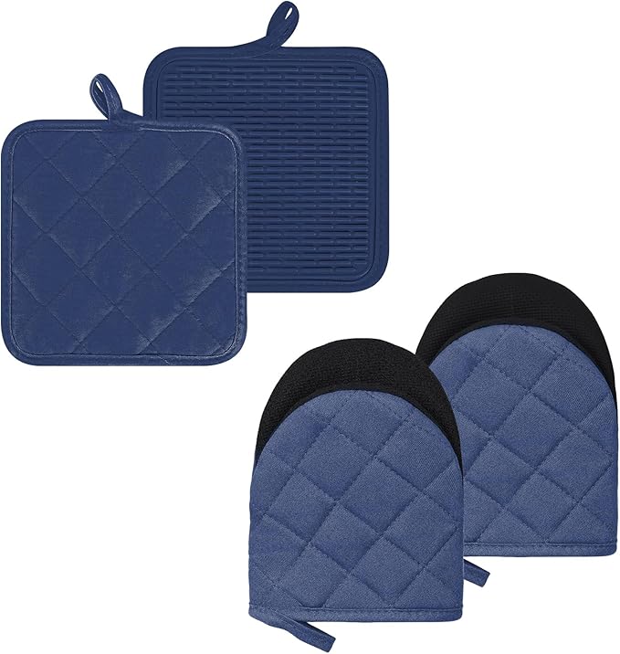 Oven Mitts and Pot Holders Set, Heat Resistant Silicone Kitchen Mini Oven by GOLDMEET