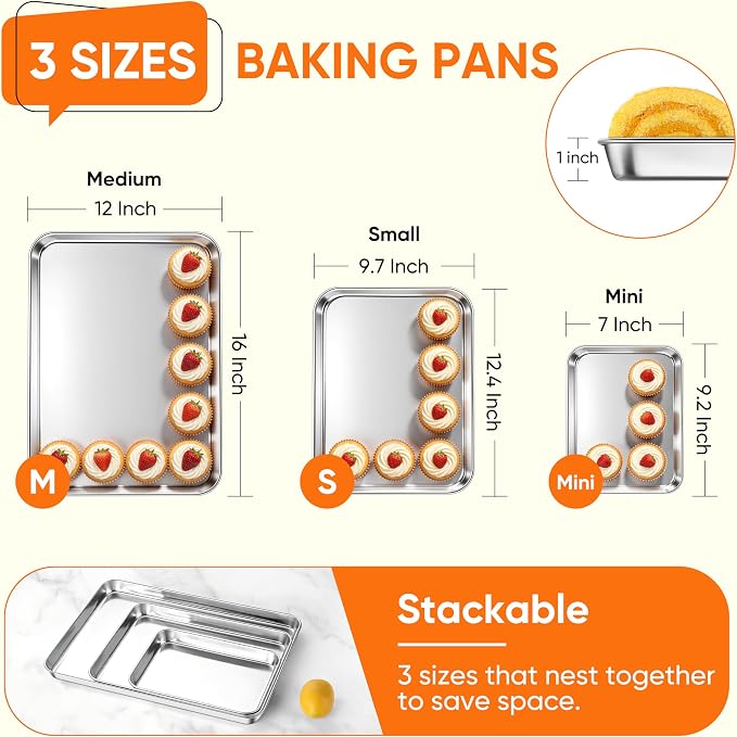 LIANYU 3 Pack Stainless Steel Baking Sheets, Cookie Sheet Pan - Image 2