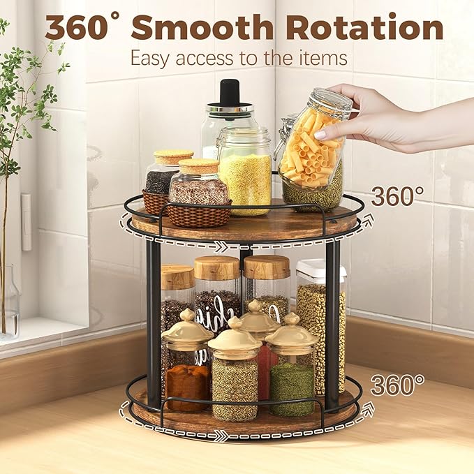 LAMU 12'' Wood Lazy Susan Turntable Organizer - Image 3