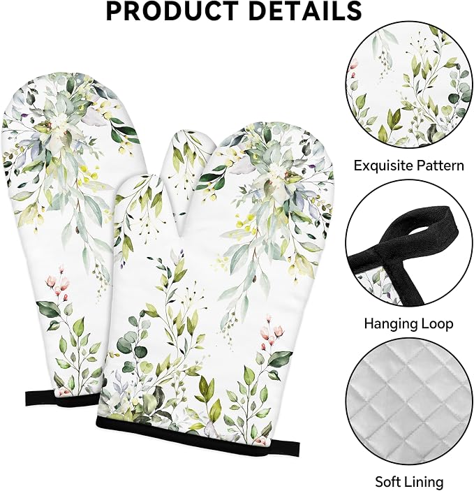 Eucalyptus Leaves Oven Mitts and Pot Holders Sets Sage Green Botanical Floral - Image 3