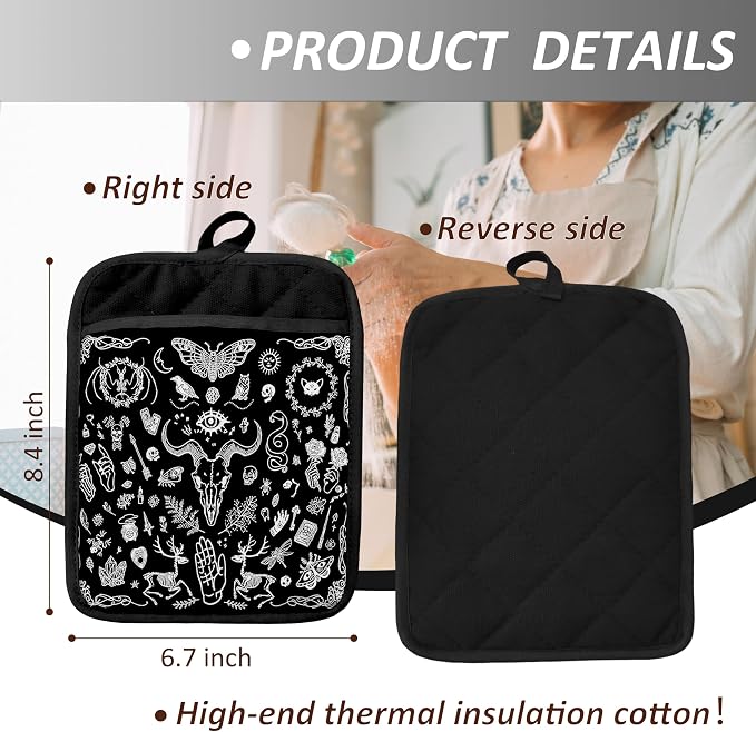 Gothic Witchy Skull Pot Holders - Image 2