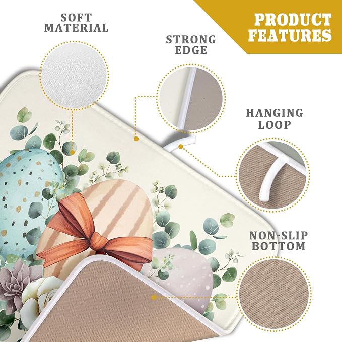 Happy Easter Eggs Dish Drying Mat 16x18 Inch Easter Day Eggs Flowers Dishes Pad - Image 4