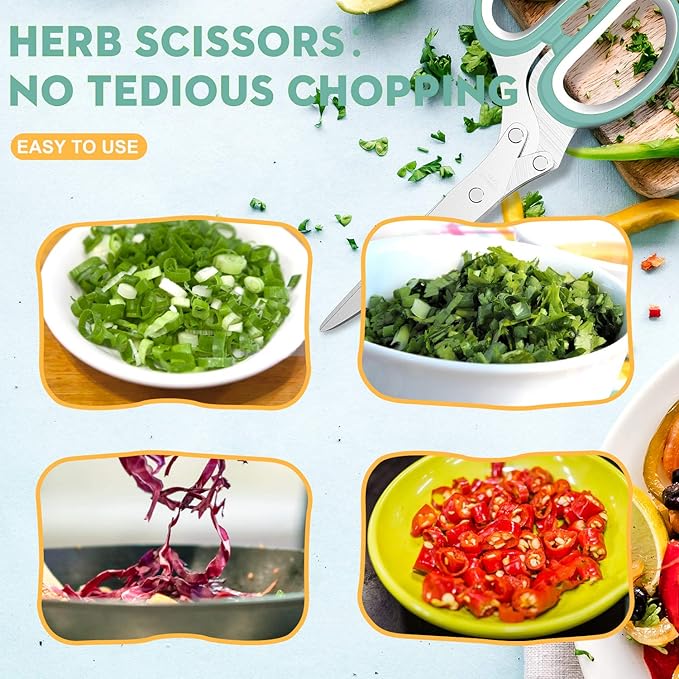Herb Scissors with 5 Blades and Cover, Kitchen Herb Cutter with Cleaning Comb - Image 6