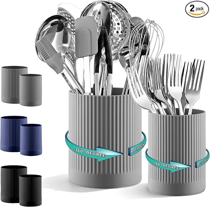 Kyraton Cooking Utensils Holder 2pcs, 360° Rotating Heavy Duty Plastic Kitchen by Kyraton