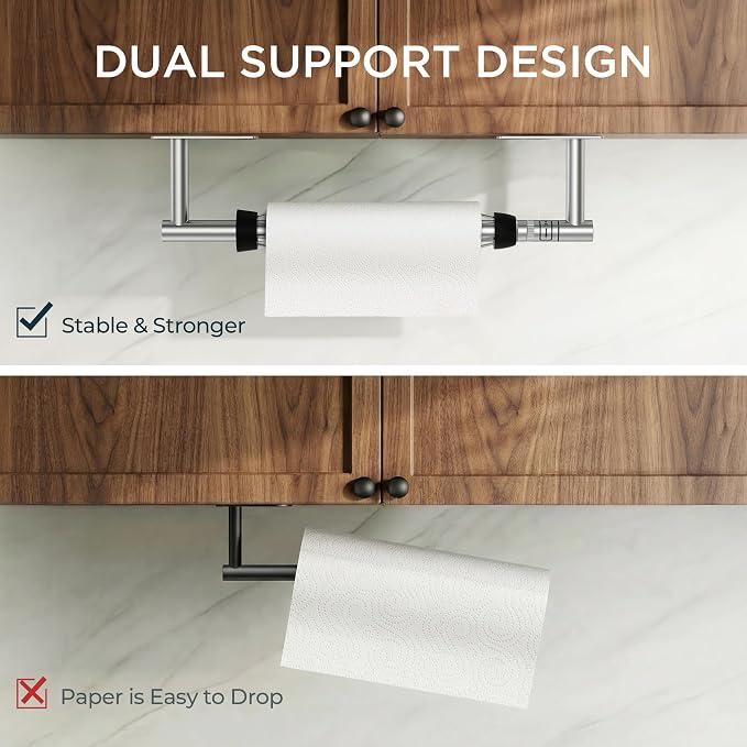 FORIOUS Paper Towel Holder Under Cabinet, Single Hand Operable - Image 4