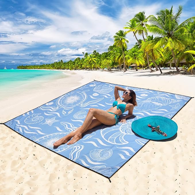 WIWIGO Beach Blanket Waterproof Sandproof Beach Mat 79" X 83"/10'x9'for 2-8 - Image 5