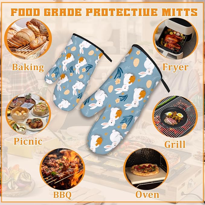 Easter Oven Mitts and Pot Holders Set, Cute Rabbit Kitchen Decor Heat Resistant - Image 5
