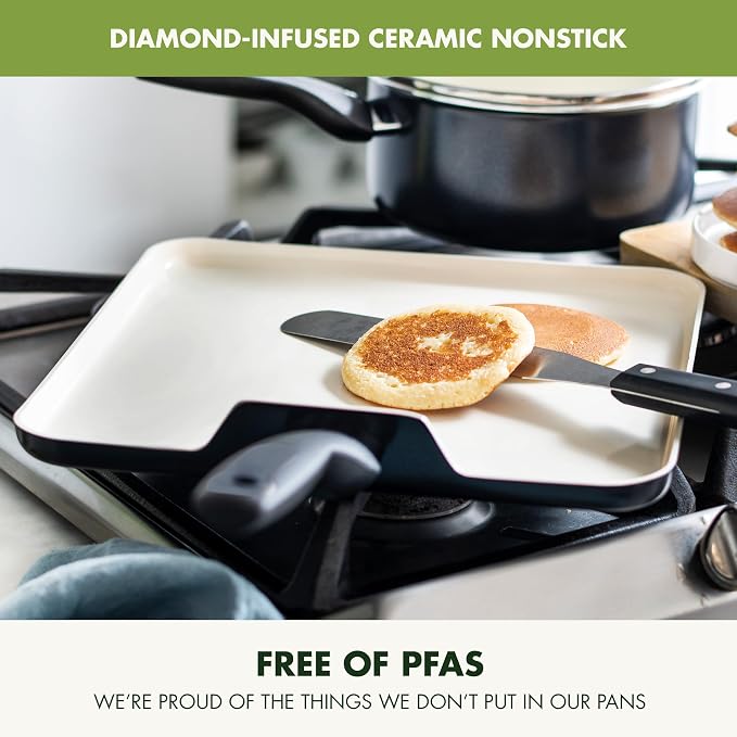 GreenPan Rio 11" Square Griddle Pan, Ceramic Nonstick Cookware, PFOA and - Image 2