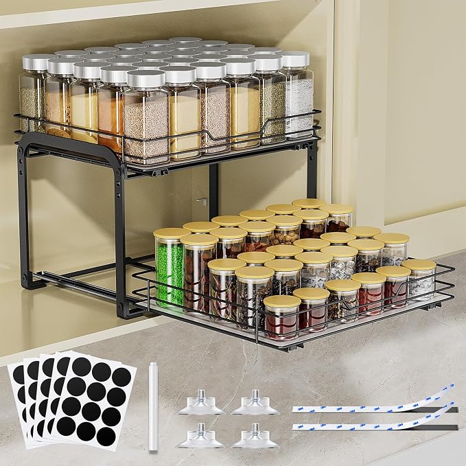 Spice Rack Organizer for Cabinet, 2 Tier Vertical Pull Out Spice Rack – Heavy by GoodProductsGoodLife