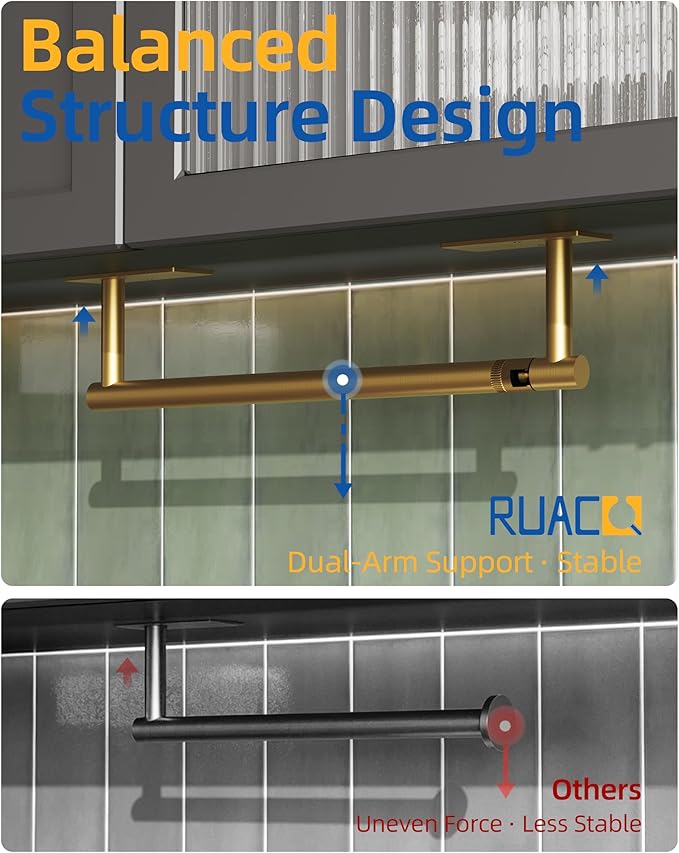 RUACQ Paper Towel Holder Under Cabinet, Wall Mounted or Adhesive Stainless - Image 3
