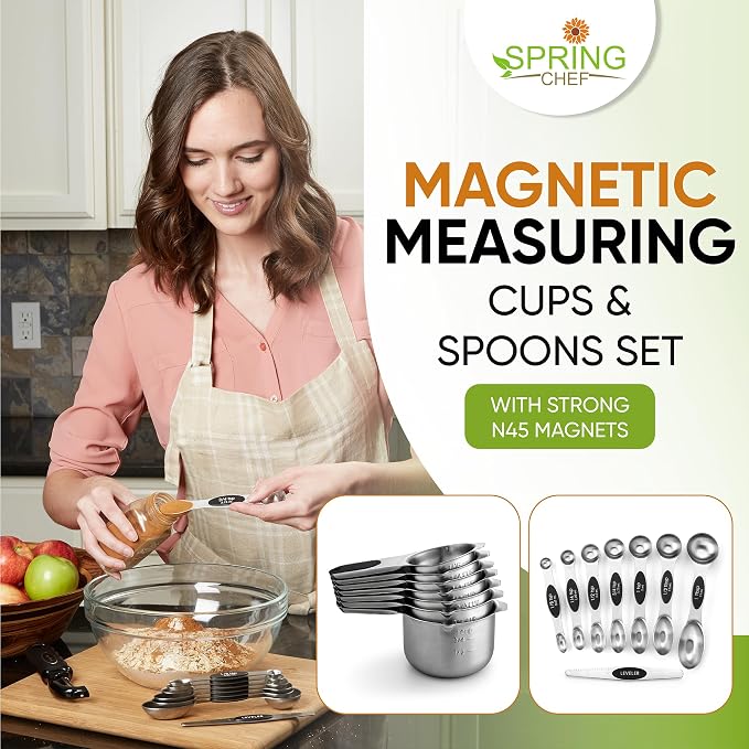 Spring Chef Magnetic Measuring Cups & Spoons Set, Strong N45 Magnets, Heavy - Image 3