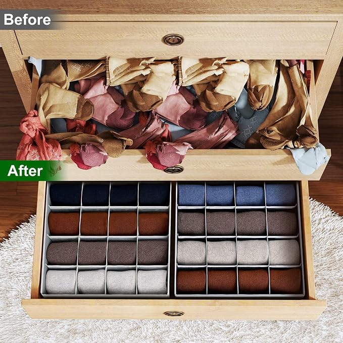 Joyoldelf Sock Drawer Organizer Divider Underwear Organizer 16-cell Fabric - Image 6