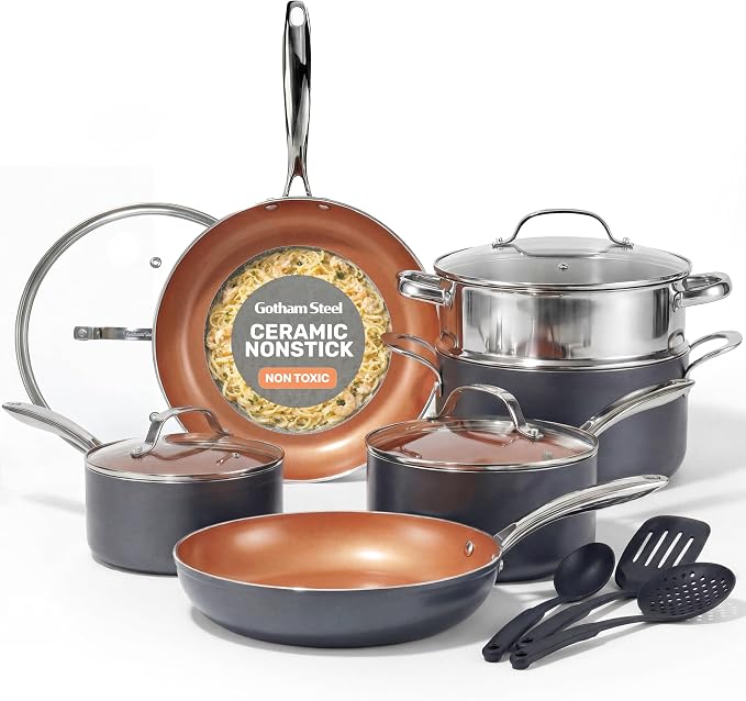 GOTHAM STEEL 15 Pc Ceramic Cookware Set, Ceramic Pots and Pans Set Non Stick by GothamSteel