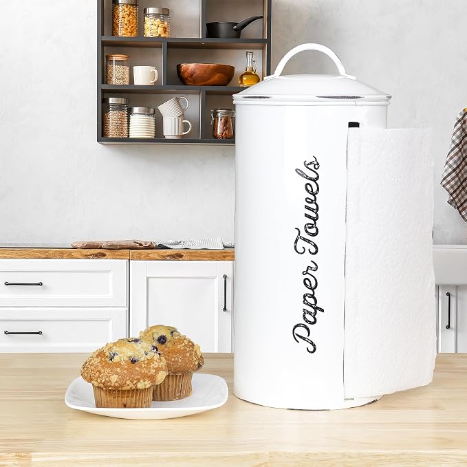 AuldHome Design Farmhouse Paper Towel Holder; Rustic Enamelware Countertop - Image 2