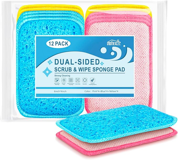 12 Pack Scrub & Wipe Cloths, Dual-Sided Sponges by HOMEXCEL