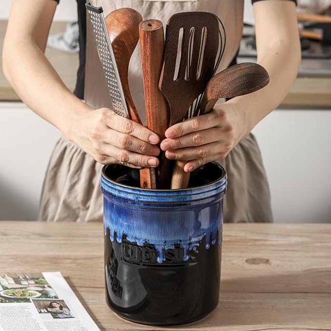 KOOV Cooking Utensil Holder, Large Ceramic Utensil Crock, Deep and Stable - Image 5
