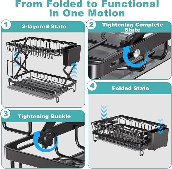 2-Tier Dish Racks for Kitchen Counter, Stainless Steel Kitchen Dish Drying Rack - Image 4
