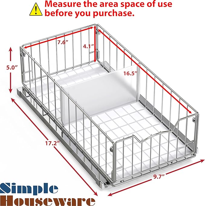 Simple Houseware Pull-Out Cabinet Sliding Basket Organizer, 17.2" D x 9.7" W x - Image 2