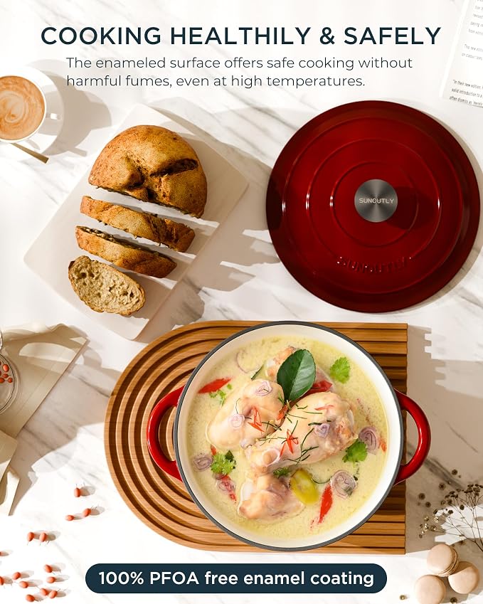 Enameled Cast Iron Dutch Oven - 6QT Pot - Heavy-Duty Cookware - Image 2