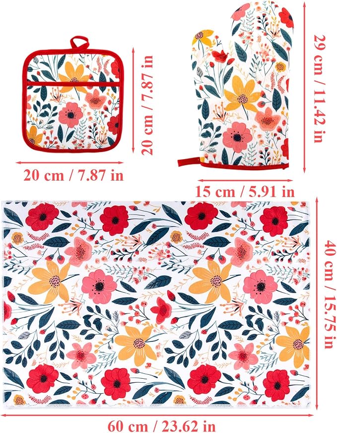 4 Pcs Kitchen Stuff, Wild Floral Kitchen Oven Mitts, Pot Holders Sets - Image 2
