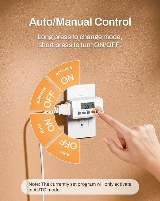 BN-LINK Indoor Digital Timer Outlet, 24 Hour Light Timer Easy Programmable - Image 3