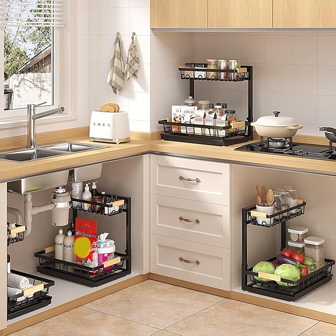 Sevenblue 2 Packs Under Sink Organizer, Height Adjustable 2 Tier Under Kitchen - Image 6