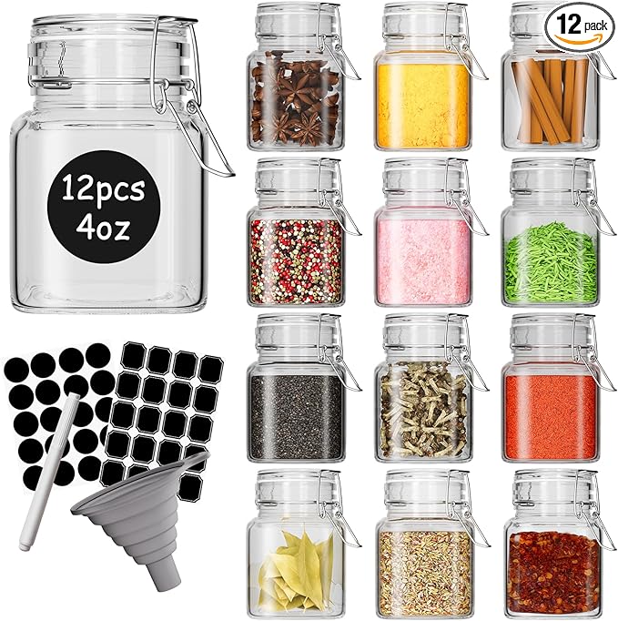 DHSBTLS 4 oz Mini Square Spice Jars, 12 Pack Glass Mason Jars by DHSBTLS