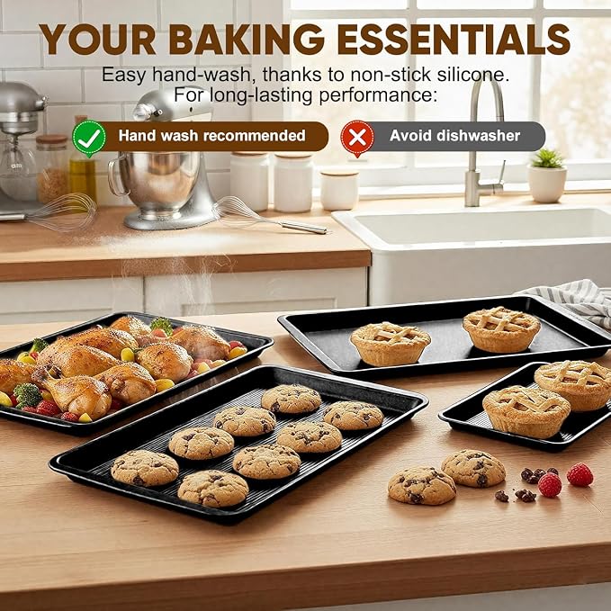 Sakerplus Nonstick Baking Sheet Pan Set of 3, Heavy Duty Cookie Sheets - Image 2