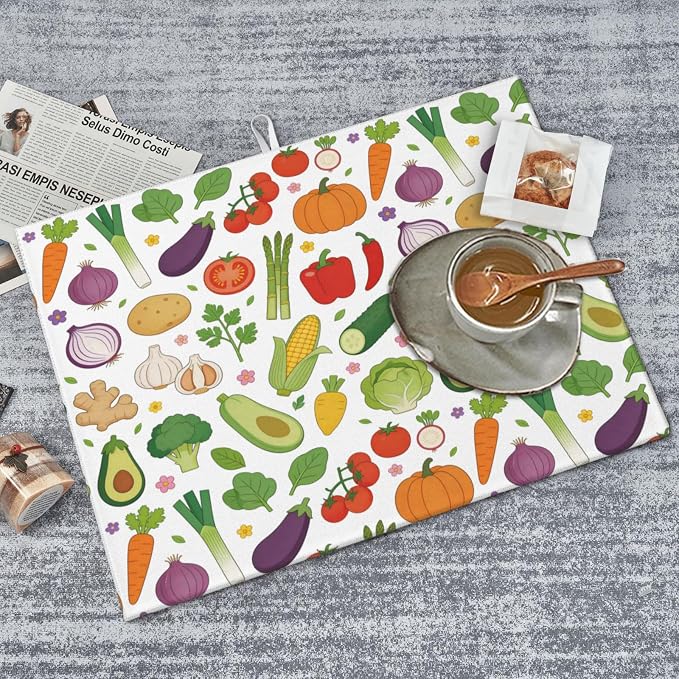 Vegetables Dish Drying Mat, for Farmhouse Kitchen Counter Microfiber Absorbent - Image 6
