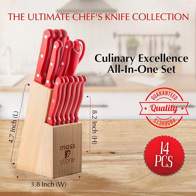 Moss & Stone 14 Pcs Knife Block Set Stainless Steel, Premium Forged Kitchen - Image 5