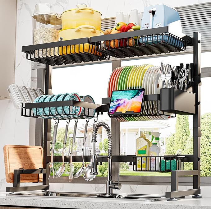 ADBIU Over The Sink Dish Drying Rack Snap-On Design 2 Tier Large Dish Rack) by ADBIU