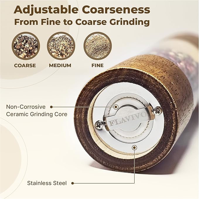 Wooden Salt and Pepper Grinder Set, Manual Premium Acrylic Salt and pepper Mills - Image 4