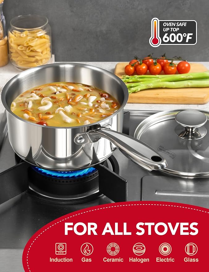 MICHELANGELO Stainless Steel Sauce Pan Set - Image 3
