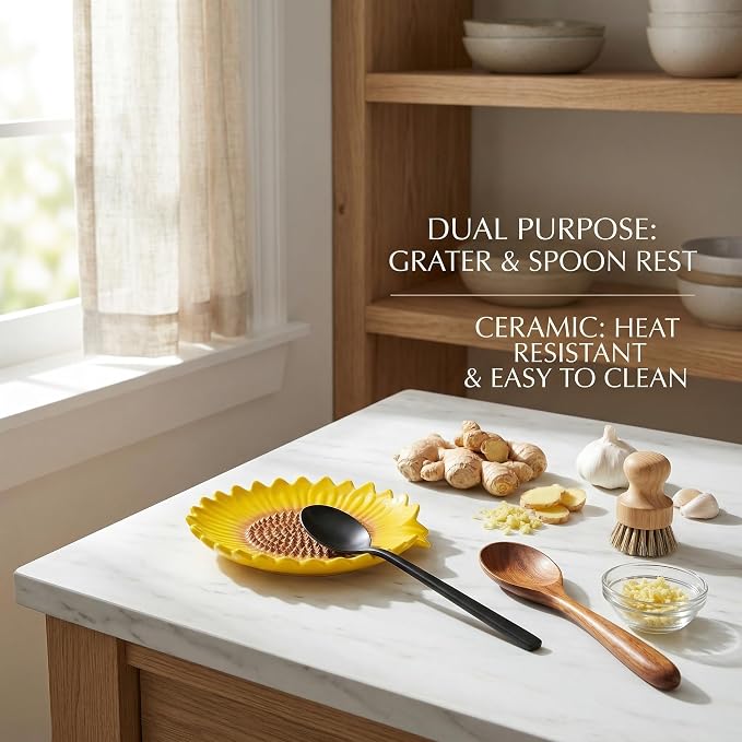 Sunflower-Shaped 2pcs Ceramic Grater Plate & Spoon Rest - Image 6