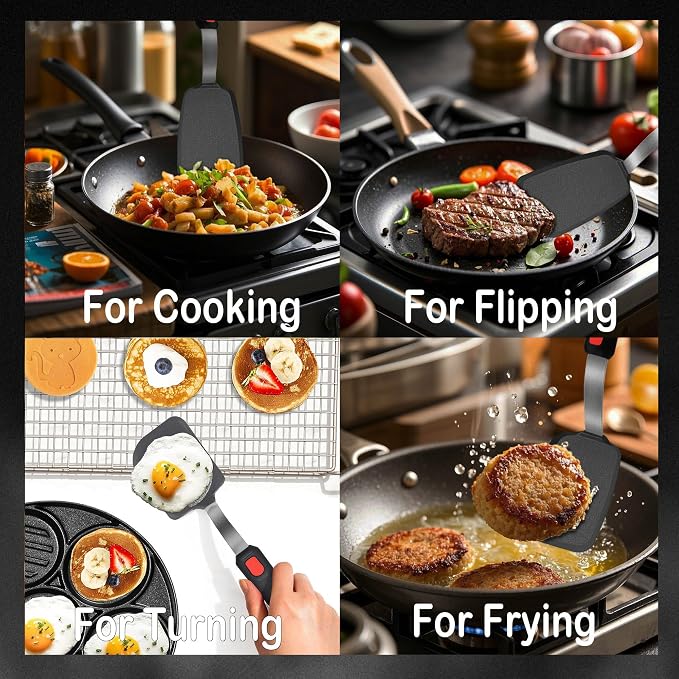2 Pack Silicone Spatula Turner, 600°F Heat Resistant Kitchen Spatula Set - Image 4