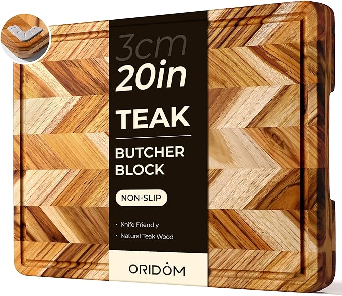 Teak Wood Cutting Board for Kitchen Extra 20'' Large End Grain Heavy Duty by oridom