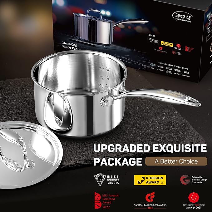 Ciwete 2 Quart Sauce Pan with Lid, Tri Ply Stainless Steel Saucepan 2 Qt with - Image 6