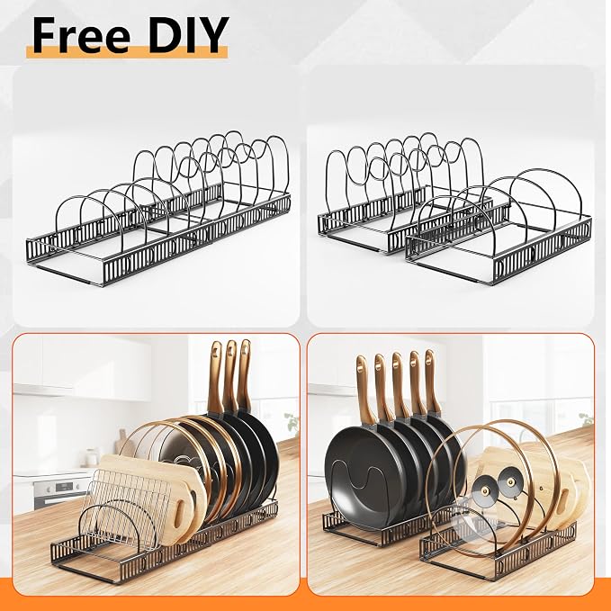 Pots and Pans Organizer Rack for Under Cabinet Expandable Pot Lid holders - Image 4