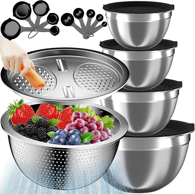 Nicdiet Mixing Bowls with Lids Set, Nesting Storage Bowls by AUFETQ