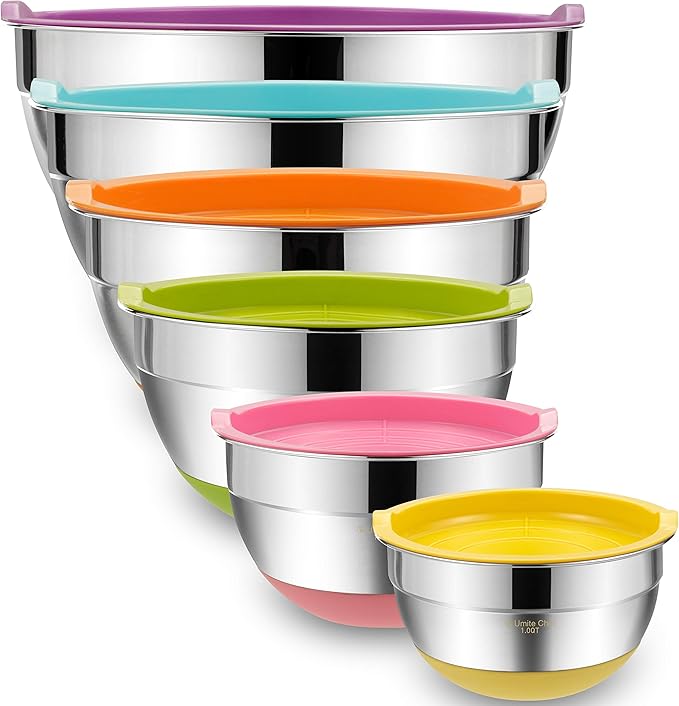 Umite Chef Mixing Bowls with Airtight Lids, 6 Piece Stainless Steel Metal Bowls by UmiteChef