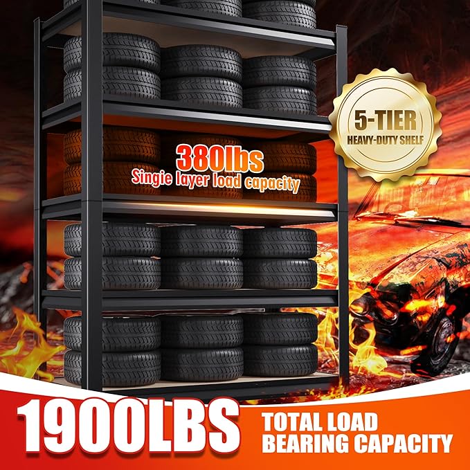 71.2"H-28"W-12"D Garage Shelving-5 Tier Garage Storage Shelves, Adjustable - Image 4