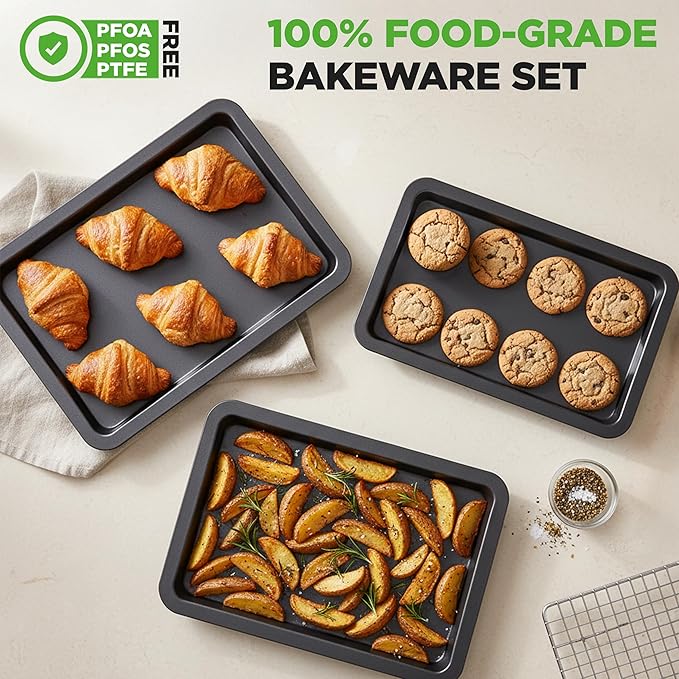 NutriChef 3-Piece Nonstick Baking Sheet Set – Non-Toxic Cookie Sheets - Image 5