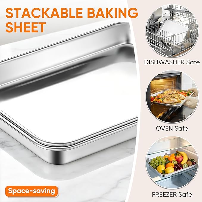 LIANYU 2 Pack Cookie Sheets for Baking, Stainless Steel Baking Tray Pan - Image 5