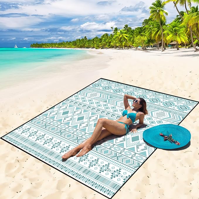 WIWIGO Beach Blanket Waterproof Sandproof Beach Mat 79" X 83"/10'x9'for 2-8 by WIWIGO