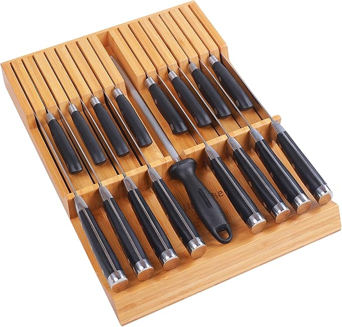 Utoplike In-drawer Knife Block Bamboo Kitchen Knife Drawer Organizer Large by Utoplike