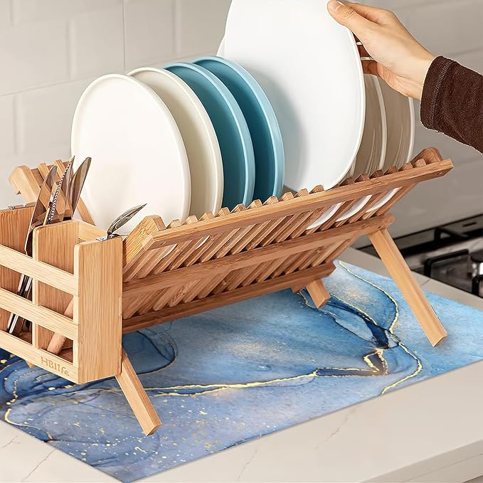 Blue Gold Marble Dish Drying Rack Mat - Image 7