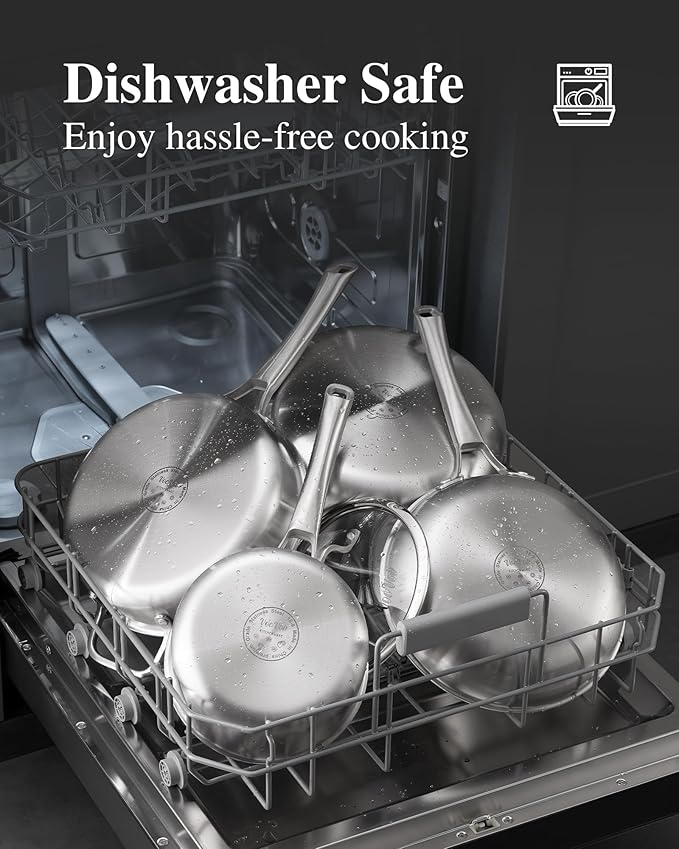 VocVoi Stainless Steel Pan Set, Frying Pan Set, 8/10/12 Inch Stainless Steel - Image 5