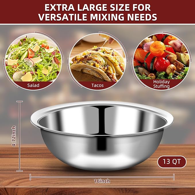 6 Pcs Stainless Steel Mixing Bowls Metal Mixing Bowls Extra Large Basin Salad - Image 2