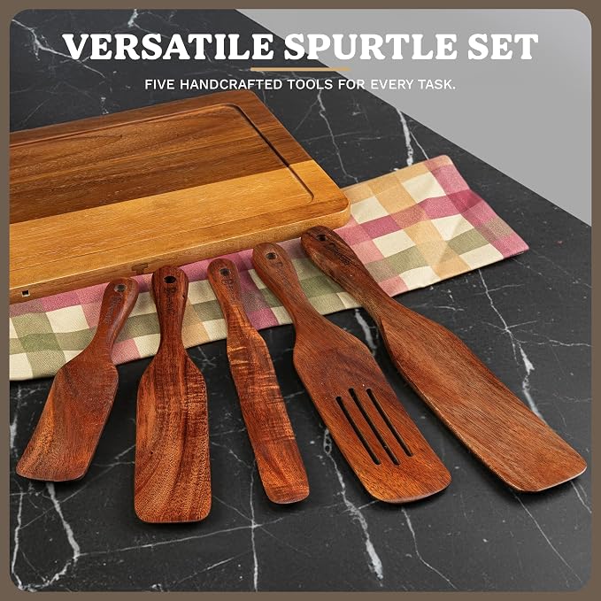 5-Piece Wooden Spurtle Set – Acacia Wood Kitchen Tools - Image 3
