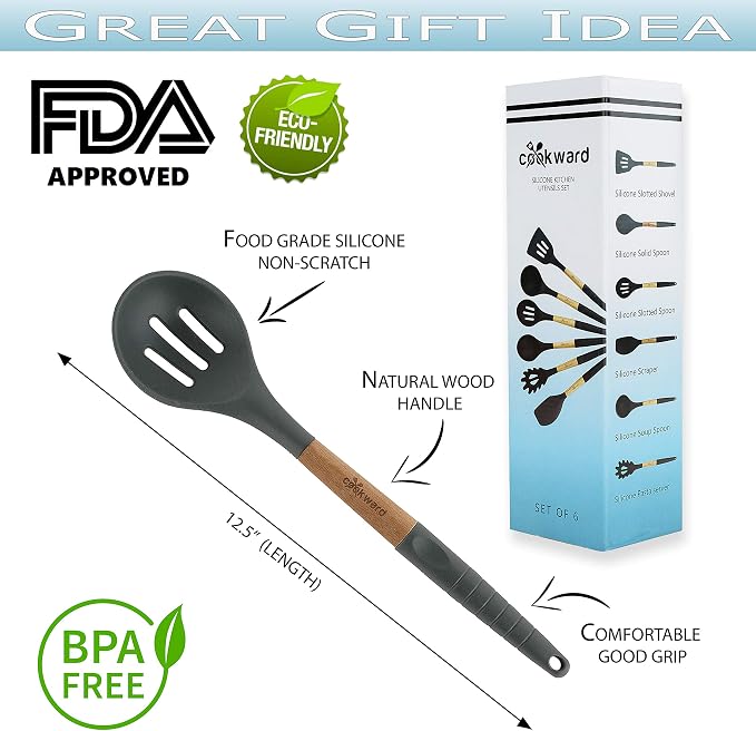 Silicone Cooking Utensils Set 6 Piece – Heat Resistant up to 480°F, BPA Free & - Image 7